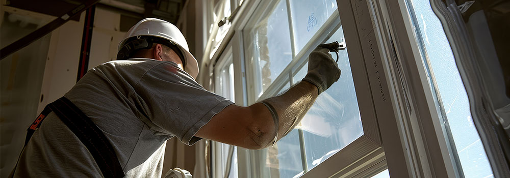 man installing window